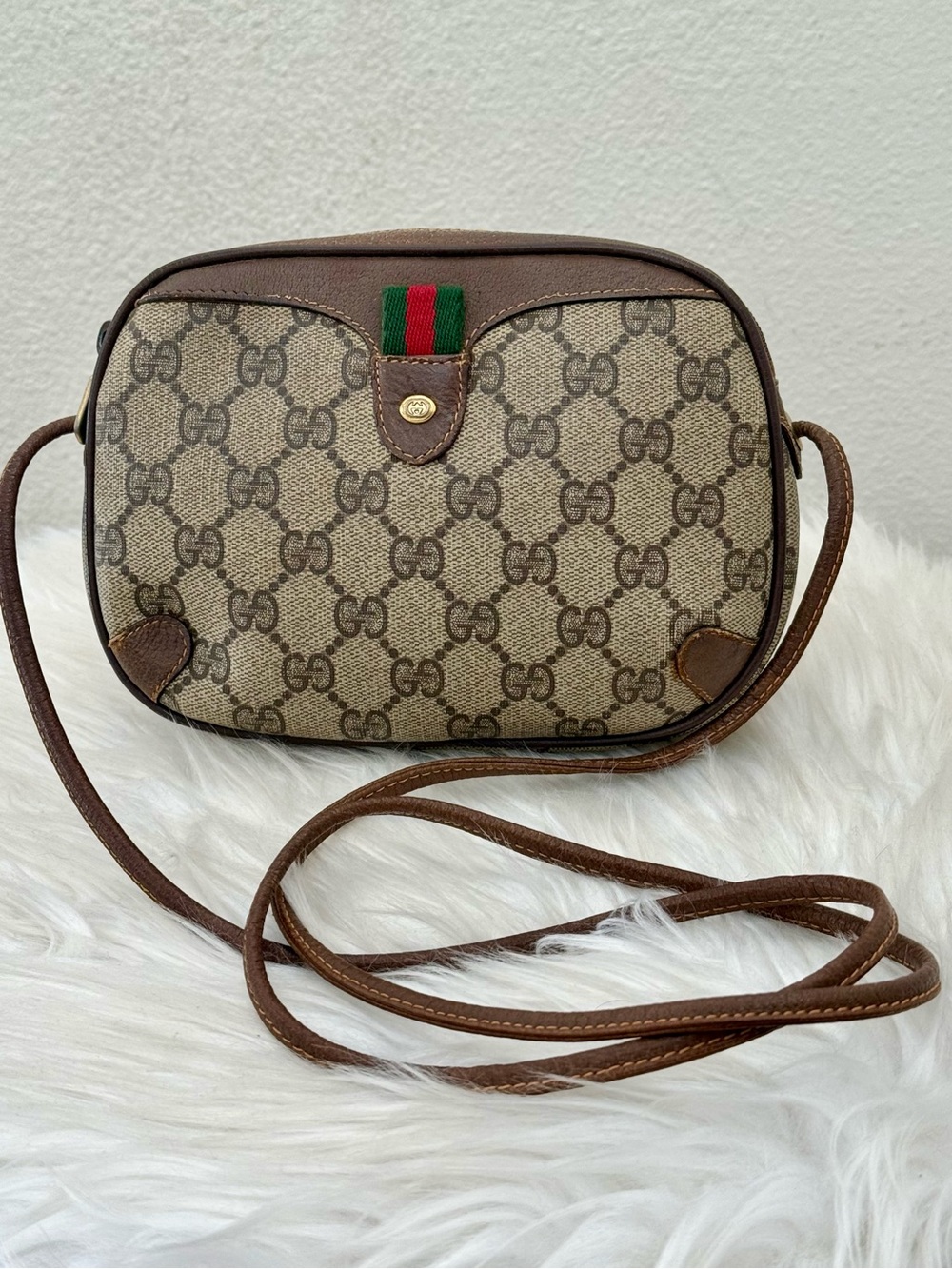 GUCCI GG Supreme Web Sherry Line Crossbody Bag